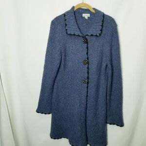 kintamani by wind river blue long‎ cardigan black Chunky Knit abaloni buttons L